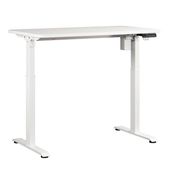 slide 2 of 17, White Electric Standing Desk 4 Memory Presets 47x26 Inch USB A C Ports White