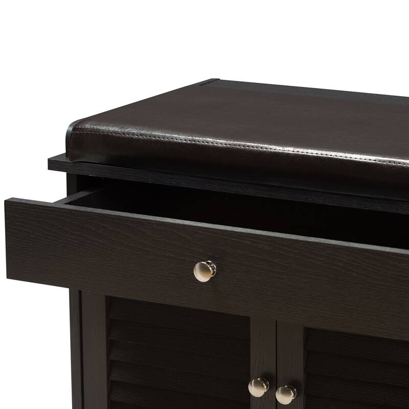 Leo Modern and Contemporary Dark Brown Wood 2-Drawer Shoe Storage Bench - 20.67" High x 47.44" Wide x 15.65" Deep