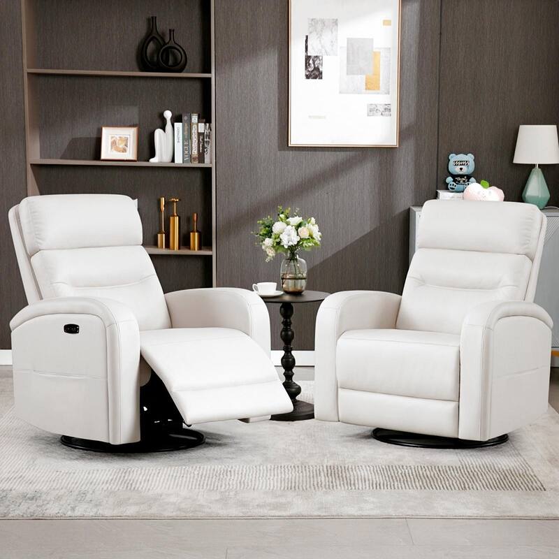 Aemeios Swivel Power Recliner Rocker with USB and Type C Port Set of 2 - Beige - PU