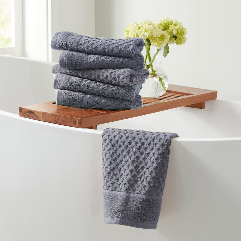 Linery & Co. Cotton Diamond Waffle Texture Bath Towels - Hand Towel (Pack of 6) - Chambray Blue