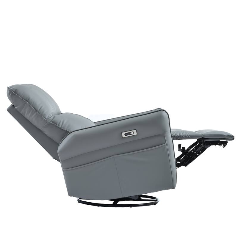 Power 270° Swivel Rocker Recliner Chair with USB Ports, Electric PU Small Recliners for Small Spaces
