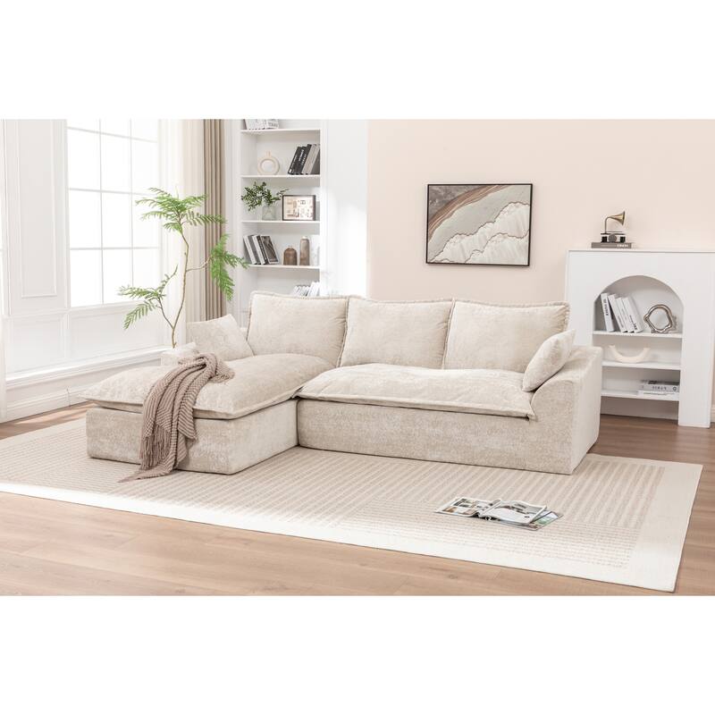 Modular Cloud Sectional Couch with L-Shape Chaise, Chenille Upholstered Boneless Sofa, Compressed Deep Seat Sofa with Pillows