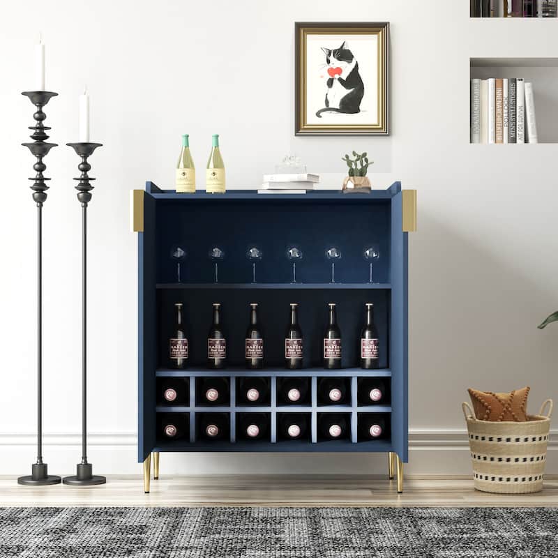 GDFStudio - Marlowe Wood Liquor Buffet Cabinet with Wine Rack and Adjustable Storage Shelf