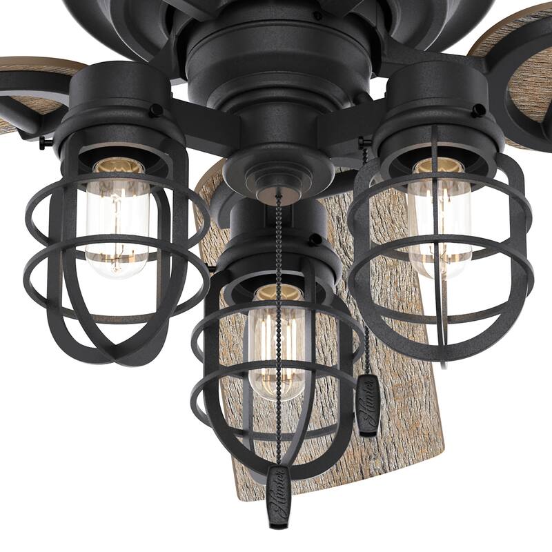 Hunter 52" Starklake Outdoor Ceiling Fan with LED Light Kit, Pull Chain, Damp Rated, Industrial, Farmhouse, Rustic