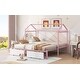 preview thumbnail 7 of 12, Twin XL to King Metal House Platform Bed Frame with Underneath 2 Drawers and House-shaped Frame for Kids, Teens