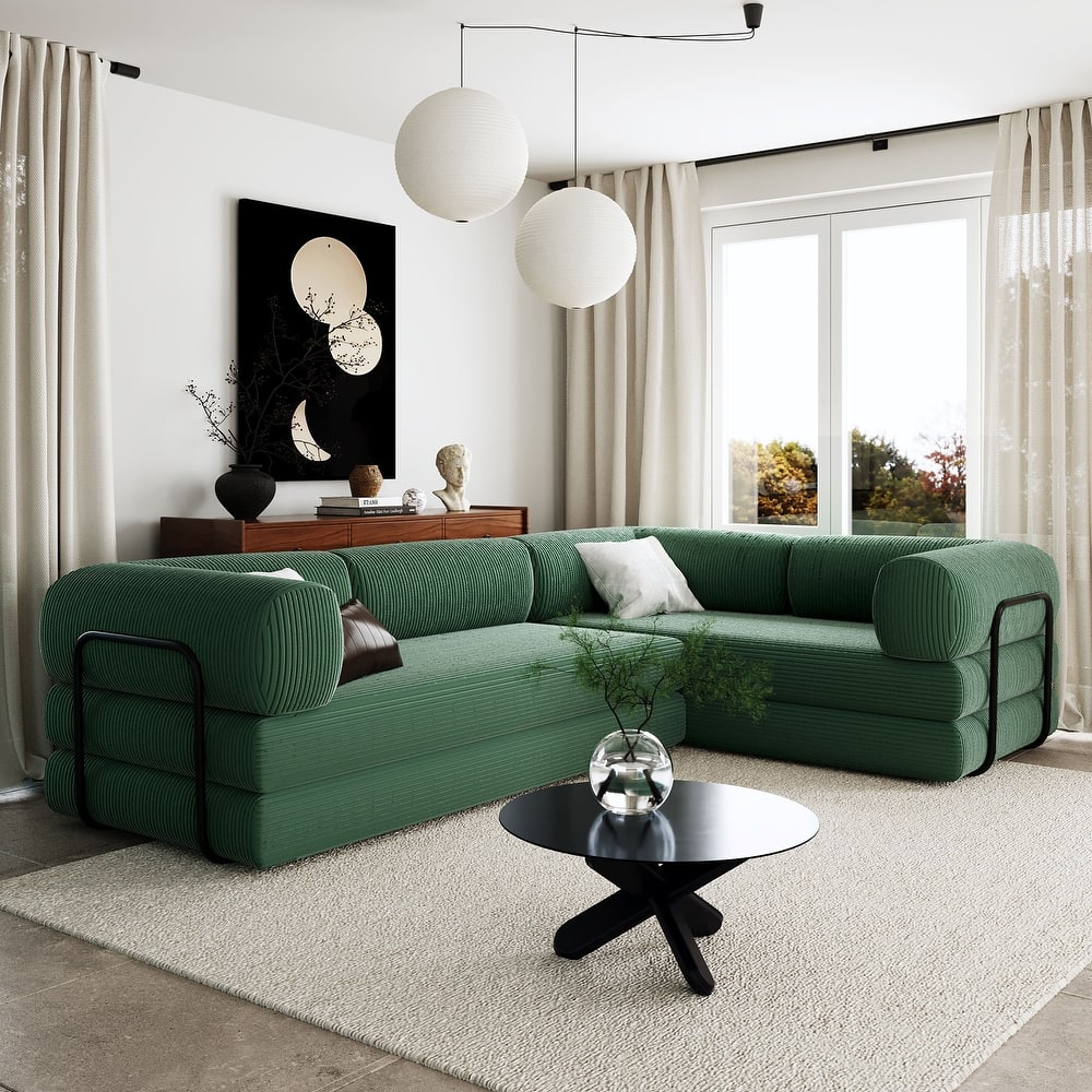 L-Shaped Modular Sofa Bed In Corduroy Fabric,Ideal For Living Rooms And Apartments