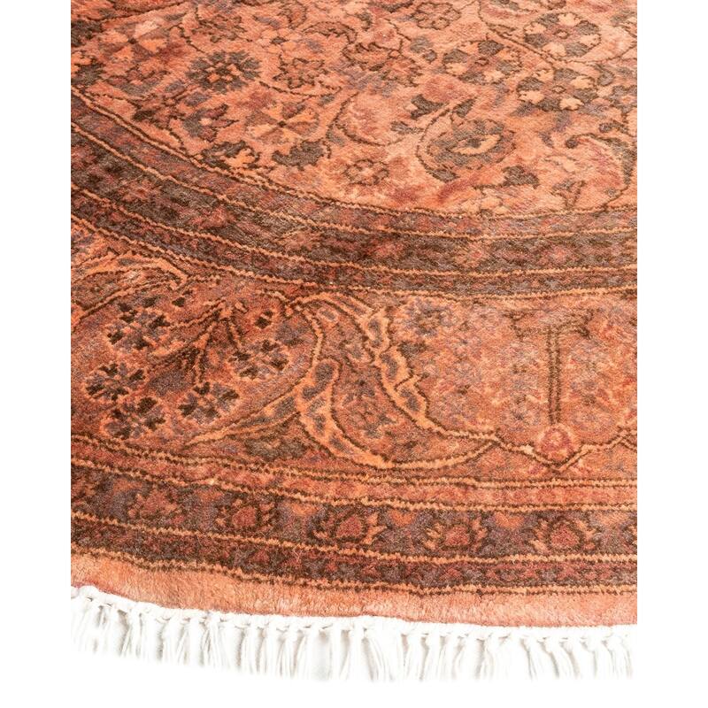 Overton Hand Knotted Wool Vintage Inspired Modern Contemporary Overdyed Pink Round Area Rug - 4' 1" x 4' 1"
