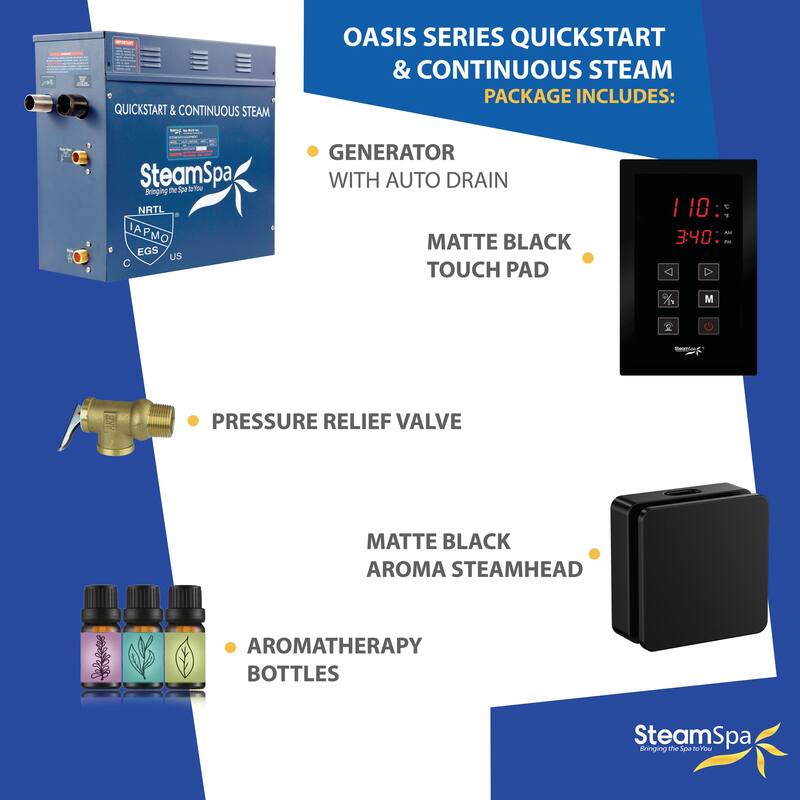 Oasis Series 9000-Watts Steam Generator with Continuous Steam Plus Easy Touch Pad and Auto Drain