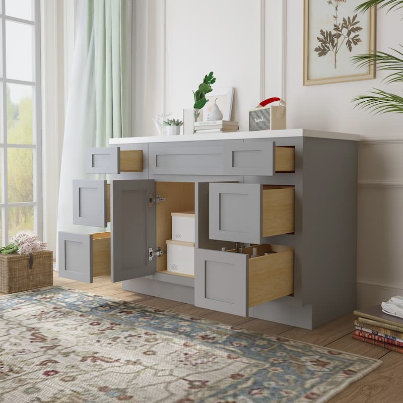 Vanity Art 48" Oak Freestanding Bathroom Vanity Cabinet without Top