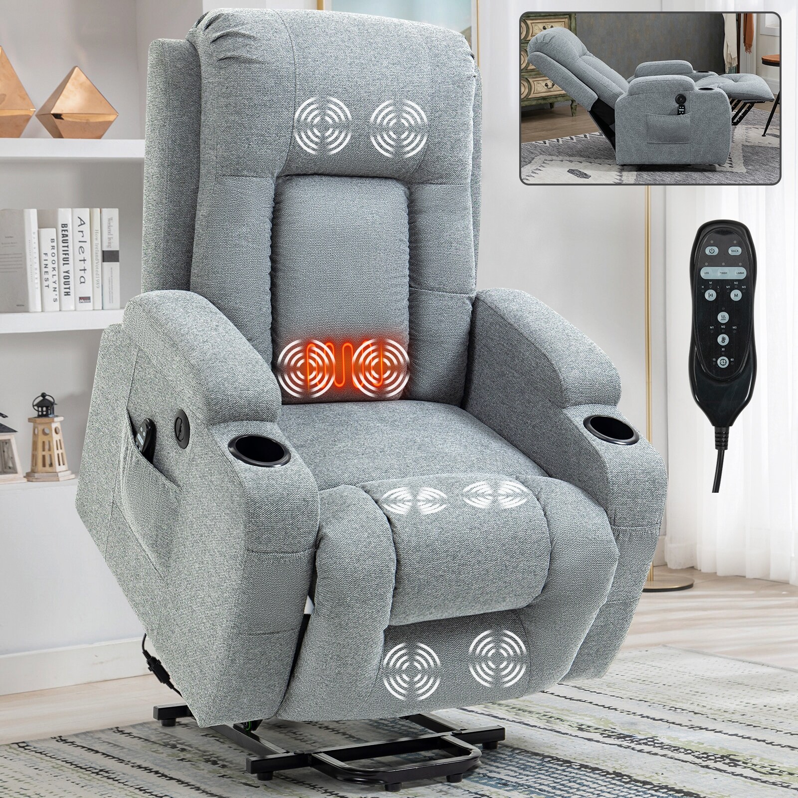 Infinite Position Okin Motor Up to 350 LBS Power Lift Recliner Chair Heavy Duty Motion Mechanism 8 Point Vibration Massage Bed Bath Beyond 39932104