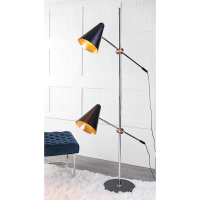 SAFAVIEH Lighting 71-inch Reed Chrome/ Black Floor Lamp - 39.5"x12.5"x71"