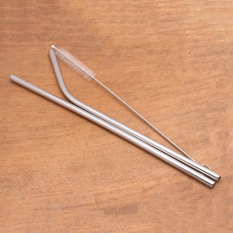 Novica Handmade Hydrate Stainless Steel Straws (Pair)