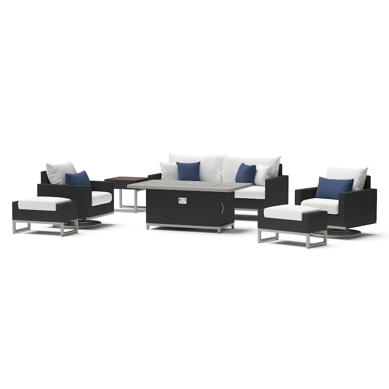Milo Espresso 7 Piece Sunbrella Outdoor Patio Motion Fire Set