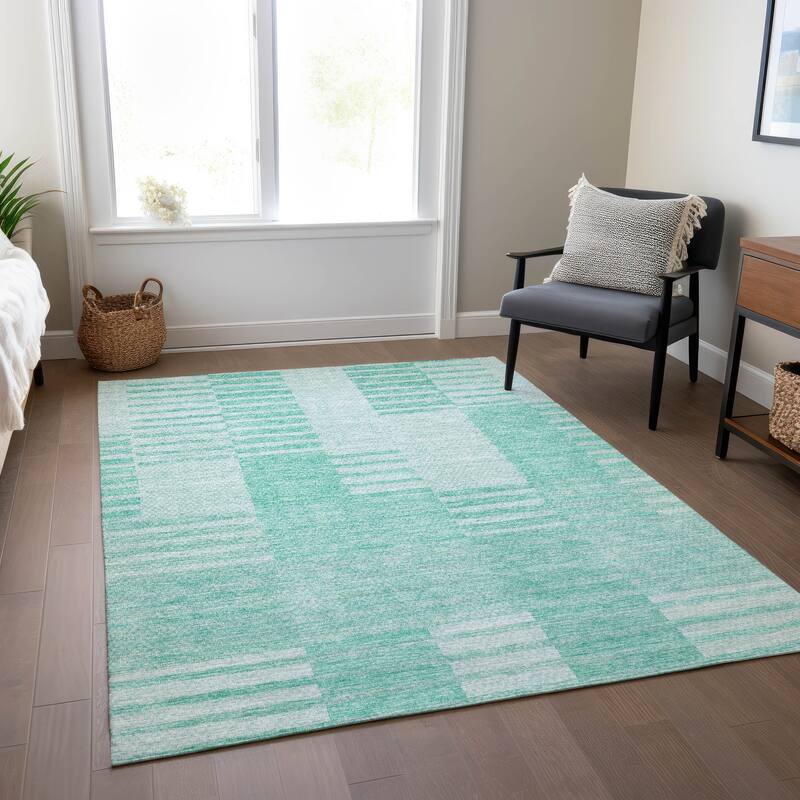 Machine Washable Indoor/ Outdoor Chantille Contemporary Geometric Rug - Teal - 5' x 7'6"