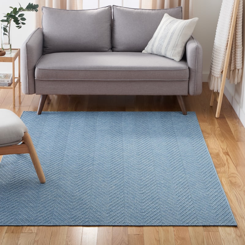 TOWN & COUNTRY BASICS Pax Herringbone Textured Solid Machine Washable Area Rug Blue - 9' x 12' - Blue