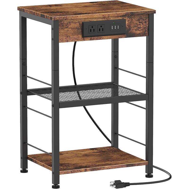 Nightstand with Charging Station - Brown
