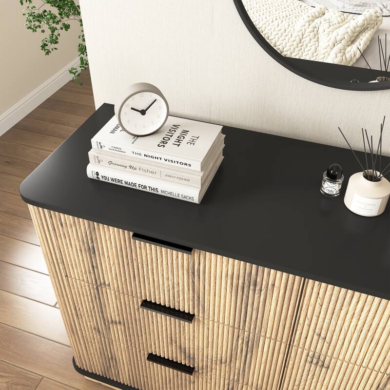 Four-Door MDF TV Cabinet, Multi-functional Storage, Metal Rounded Corner Design, 55*15.7*18.9 inches