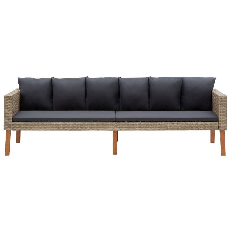 Outdoor 3 Seater Patio Sofa, 86 Inch Beige Poly Rattan, Gray Cushions