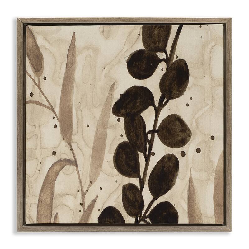 Stupell Asymmetrical Natural Leaves Framed Floater Canvas Wall Art Design By Krinlox - 25 x 25 - Brown