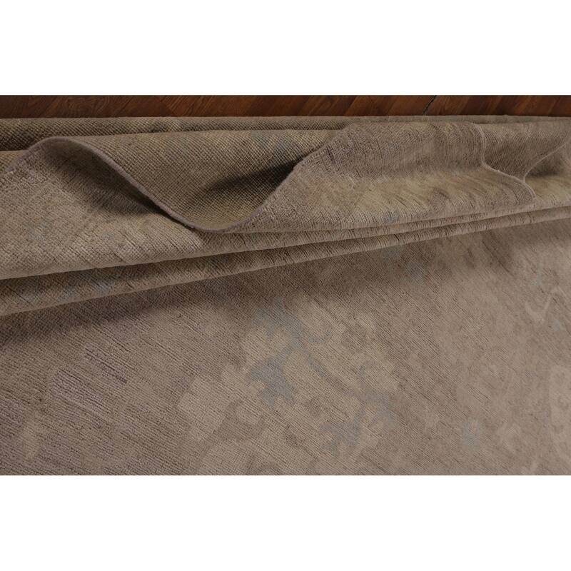 Vegetable Dye Oushak Turkish Large Area Rug Handmade Beige Wool Carpet - 9'9"x 13'6"