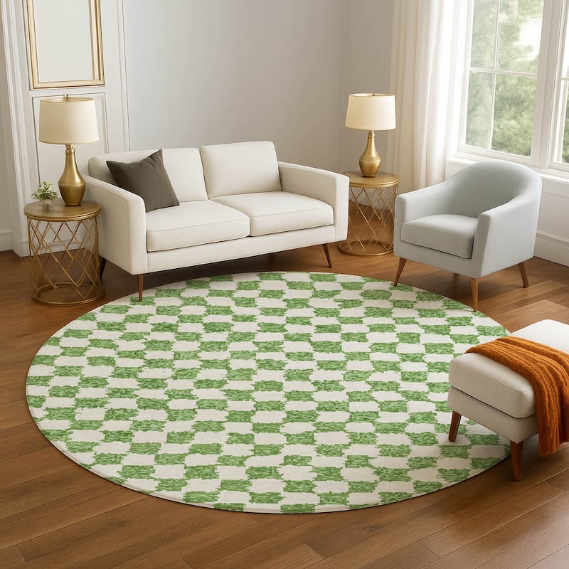 Premium Washable Super Soft Casual Checkered Mayfield Rug - Green - 8' x 8'