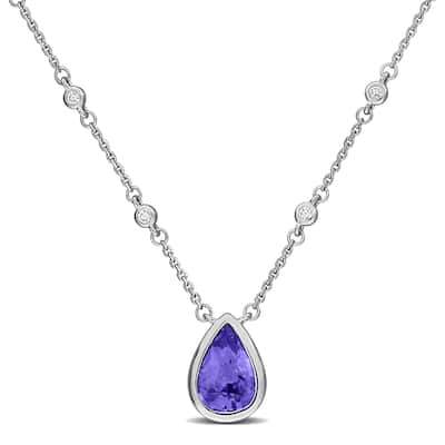 Miadora 2ct TGW Violet Sapphire 1/8ct TDW Diamond Teardrop Necklace in 14k White Gold