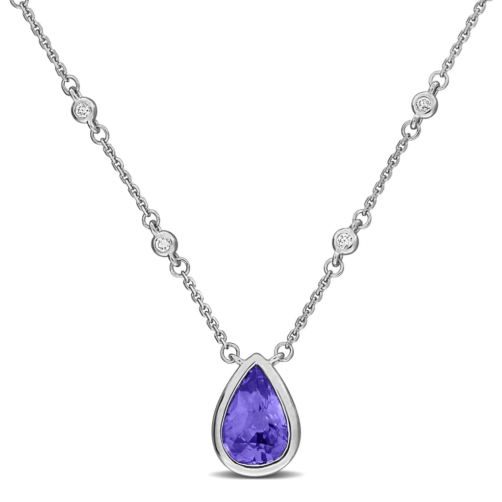 Miadora 2ct TGW Violet Sapphire 1/8ct TDW Diamond Teardrop Necklace in 14k White Gold