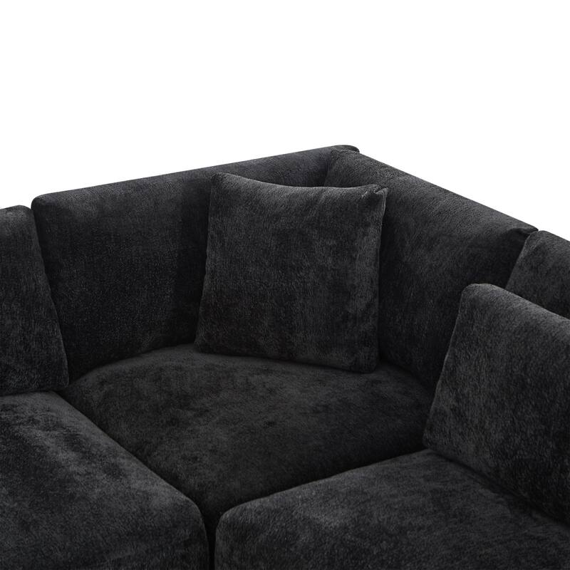 Christopher Knight Home - Verona 7-Piece Reversible Modular Fabric Sectional Sofa with Ottoman, Square Arms & Pillow Back