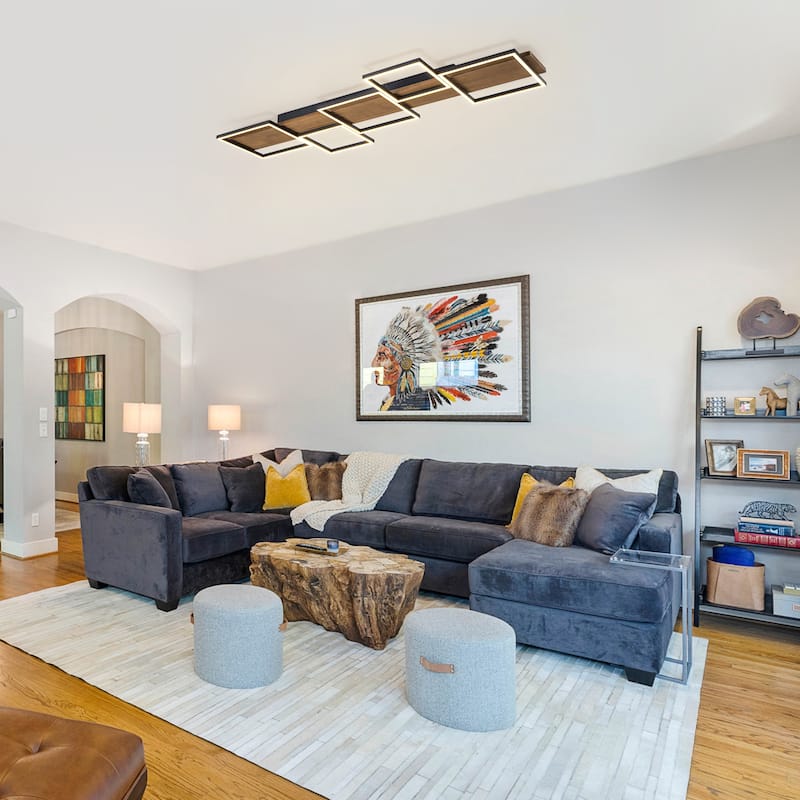 Integrated LED Rectangle Wood Semi Flush Mount Ceiling Light for Hallway Foyer