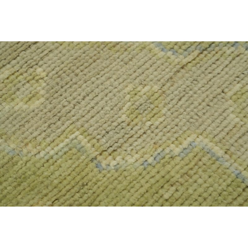 Vegetable Dye Green Oushak Turkish Area Rug, Floral Geometric Carpet - 11' 11'' X 9' 3''