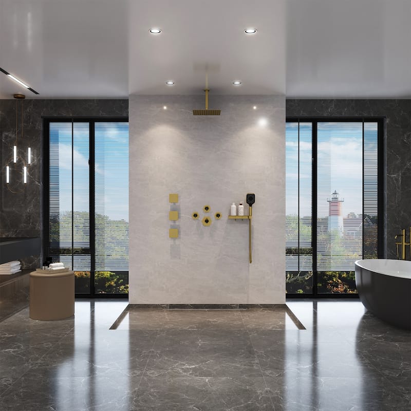 Wall Mounted 12 Inch Thermostatic 3 Functions Luxury Shower System
