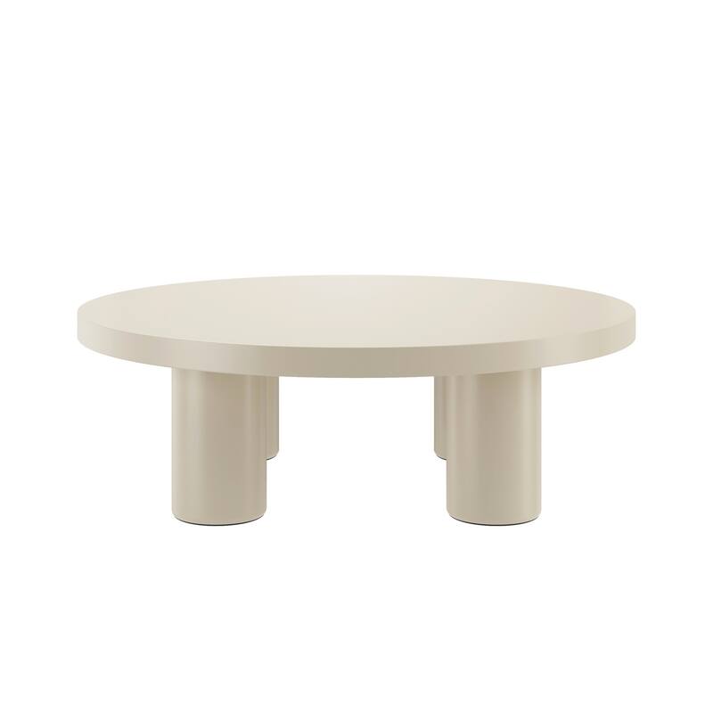 39.4 In Fiberglass Tabletop Modern Round Beige End Table