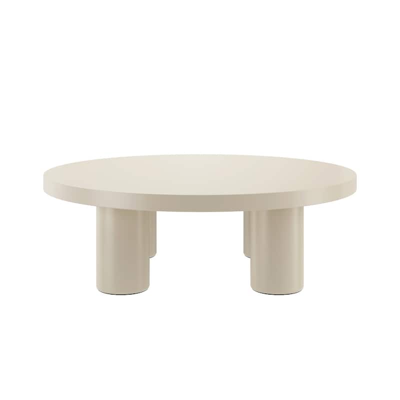 Modern Small Round Low Table Creamy White Coffee Table for Indoor Decor