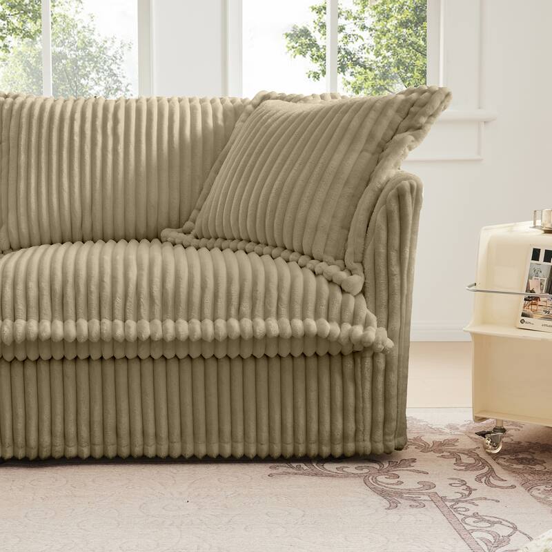 Corduroy 2-Seater Sectional Sofa with Convertible Ottoman & Pillows