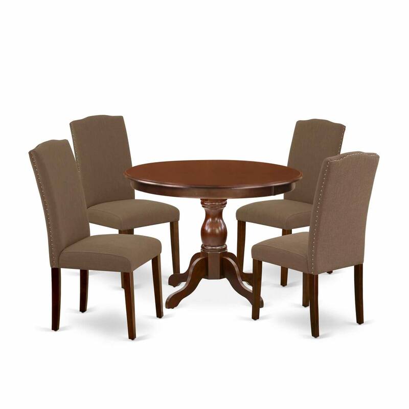 5-Piece Mahogany Finish Solid Wood Top Dining table with 4 Chairs with