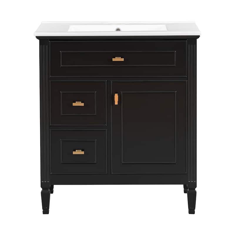 30" Bathroom Vanity with Sink,Vanity Cabinet with One Flip Drawer and Two Drawers,Adjustable Shelf,Solid Wood and MDF