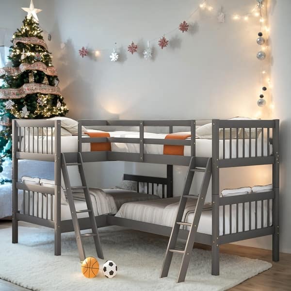 slide 2 of 15, Simple 4 in 1 Twin over Twin L-Shaped Bunk Bed With Ladder Grey