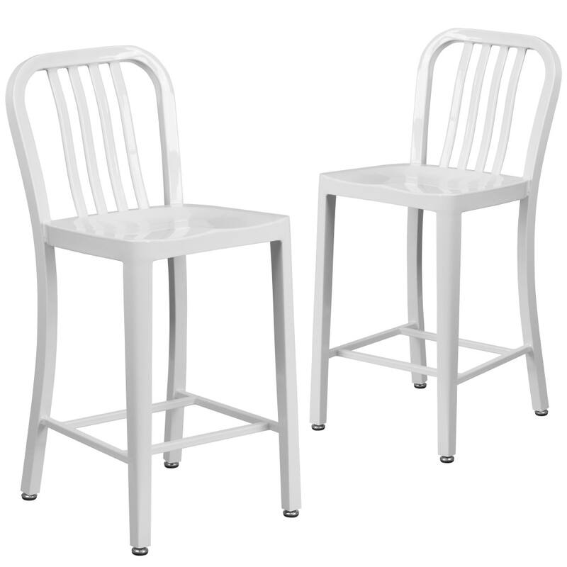 2 Pack 24'' High Metal Indoor-Outdoor Counter Height Stool w/ Vertical Slat Back