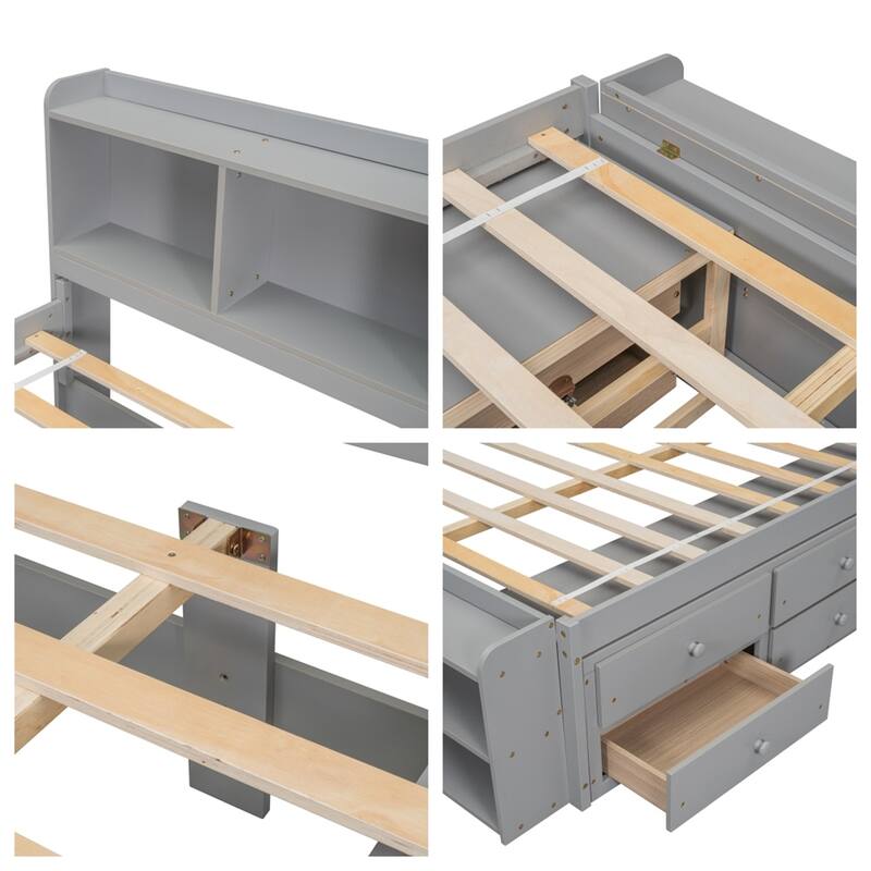 Full Bed with Bookcase Headboard, Under bed Storage Drawers