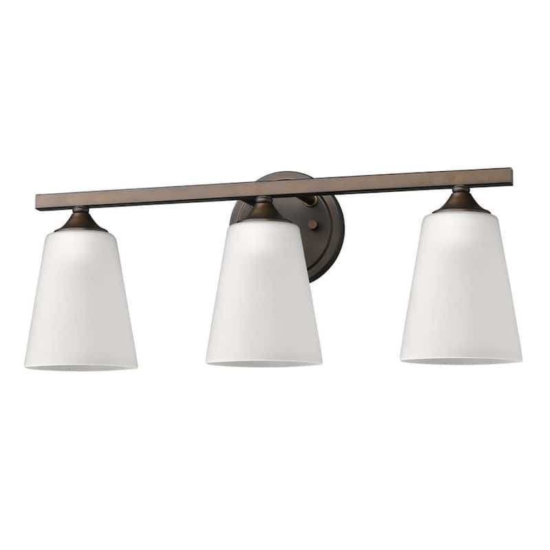 Transitional 3-Light Bronze Vanity Wall Light with Frosted Glass Shades and Hardwired Dimmable for Bathroom