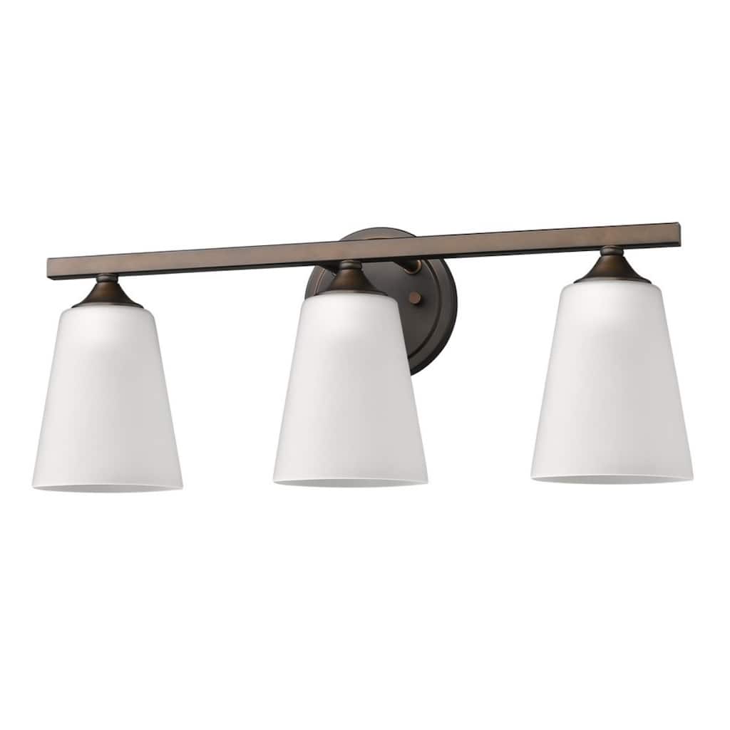 Transitional 3-Light Bronze Vanity Wall Light with Frosted Glass Shades and Hardwired Dimmable for Bathroom