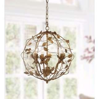 SAFAVIEH Lighting Austen Adjustable 3-light LED Gold Leaf Cage Chandelier - 17" x 17" x 20.75-92.75"