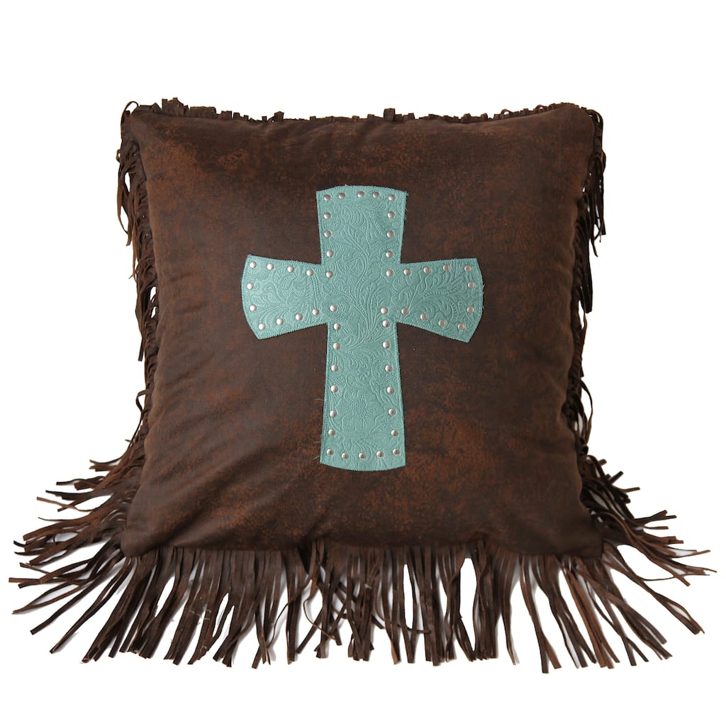 Paseo Road by HiEnd Accents Cheyenne Cross Tooled Leather Throw Pillow, 18"x18"