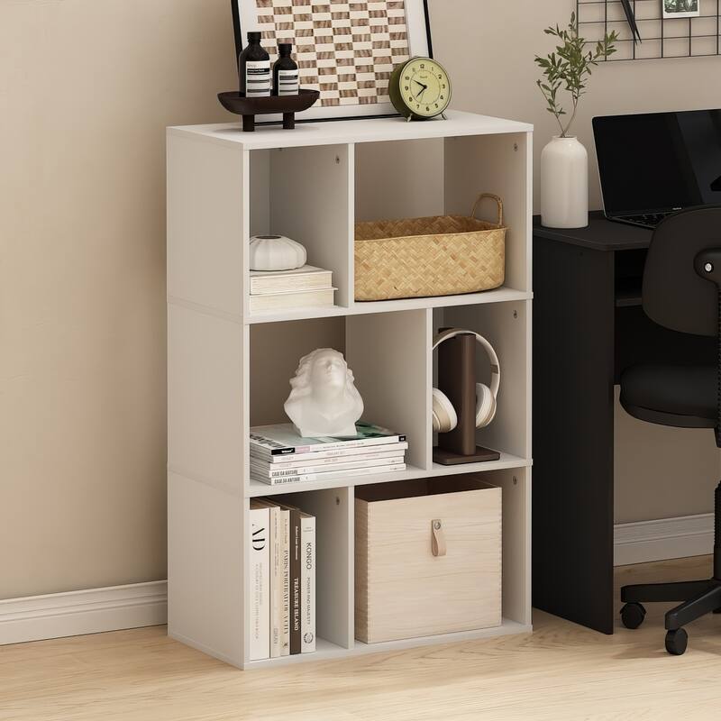 36.85 in. Tall White Wood 6-Shelf Bookcase