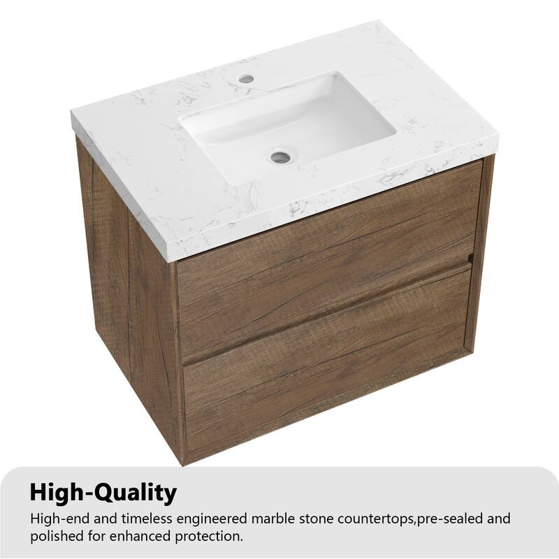 NebulaSky 24/ 30/ 36/ 48 in Wall Mounted Single Sink Bathroom Vanity with Engineered Stone Top Combo Cabinet Vanity Set