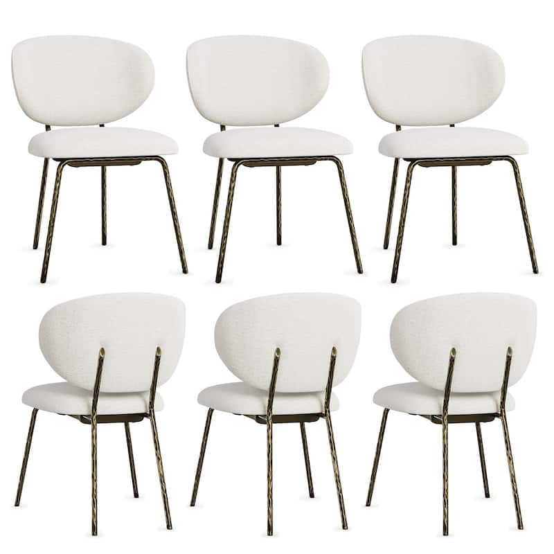 White Velvet Dining Chairs with Hammered Finish Metal Legs - Bronze - Set of 6
