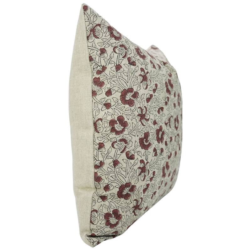 Fabdivine Thick Linen Vintage Cushion Cover for Lounge or Dining, Living Room Red Pillowcase Hand Block Print, Saundrya
