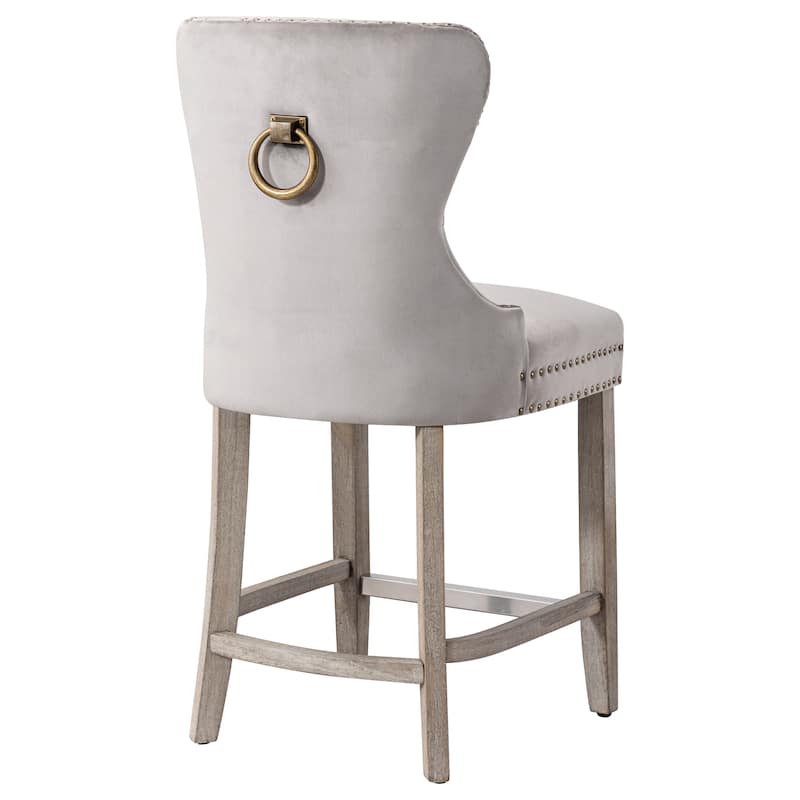 Carter 24" Wingback Tufted Nailhead Counter Stool (Set of 2), Antique Grey Legs