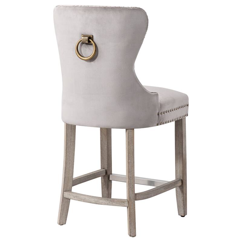 Carter 29" Wingback Tufted Nailhead Bar Stool with Antique Grey Legs