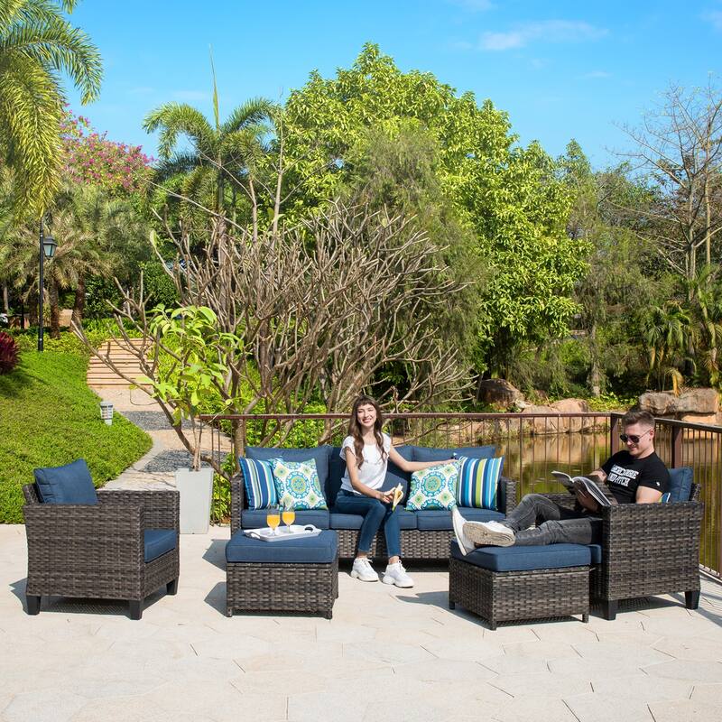 OVIOS Patio Furniture Wicker 5-piece Outdoor High-back Sectional Set